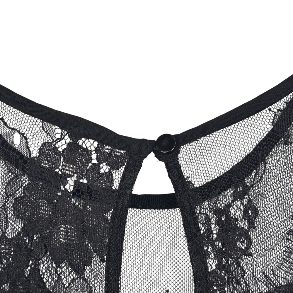 FREE PEOPLE MARLIE BLACK SHEER LACE LONG SLEEVE WHIMSIGOTH VELVET MINI DRESS - Picture 12 of 15